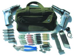 sheet metal technicians tool bag kit with 3x rivet gun brown sheet metal tool bags